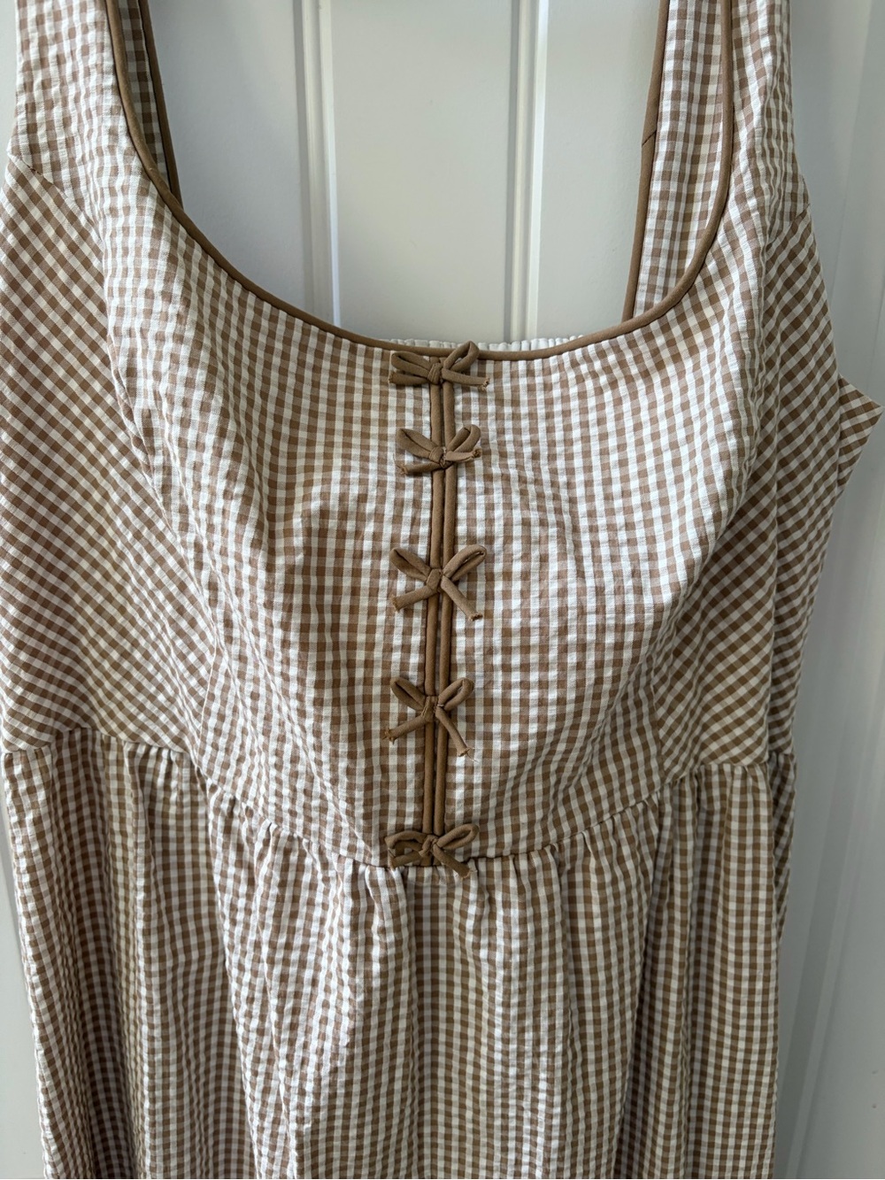 Caroline Constas Gungham Bow Maxi Dress Sz L - Picture 2 of 8